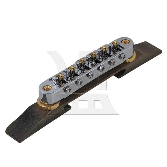 Chrome Plated Jazz Guitar Bridge Tailpiece with Gold Roller Saddle