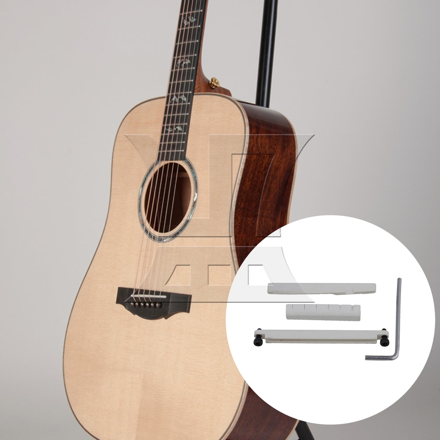 Adjustable Bridge Saddle and Slotted Nut for Guitar
