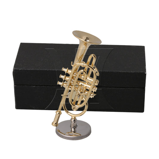 Gold-plated Metal Trumpet with Stand Musical Instrument Replica Ornament