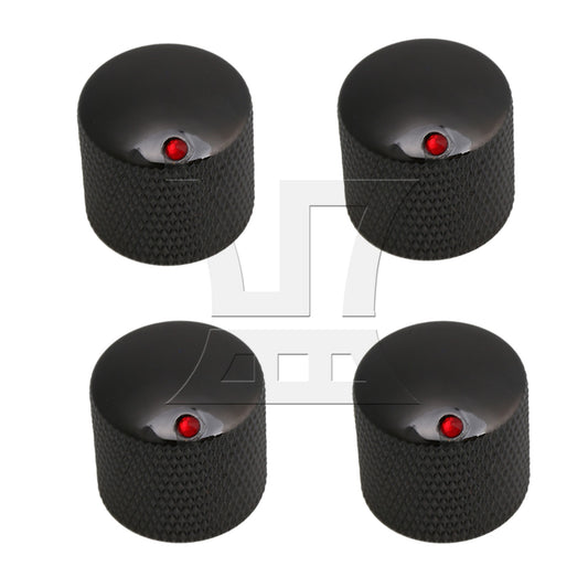 4PCS Guitar Bass Dome Knobs with Red Dot Volume Tone Control Knob Metal Black