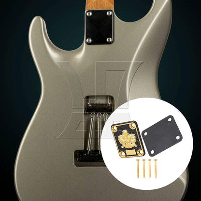 BQLZR Guitar Neck Plate Gold & Black Animal Head Pattern and Screws Zinc Alloy