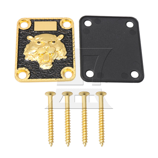 BQLZR Guitar Neck Plate Gold & Black Animal Head Pattern and Screws Zinc Alloy
