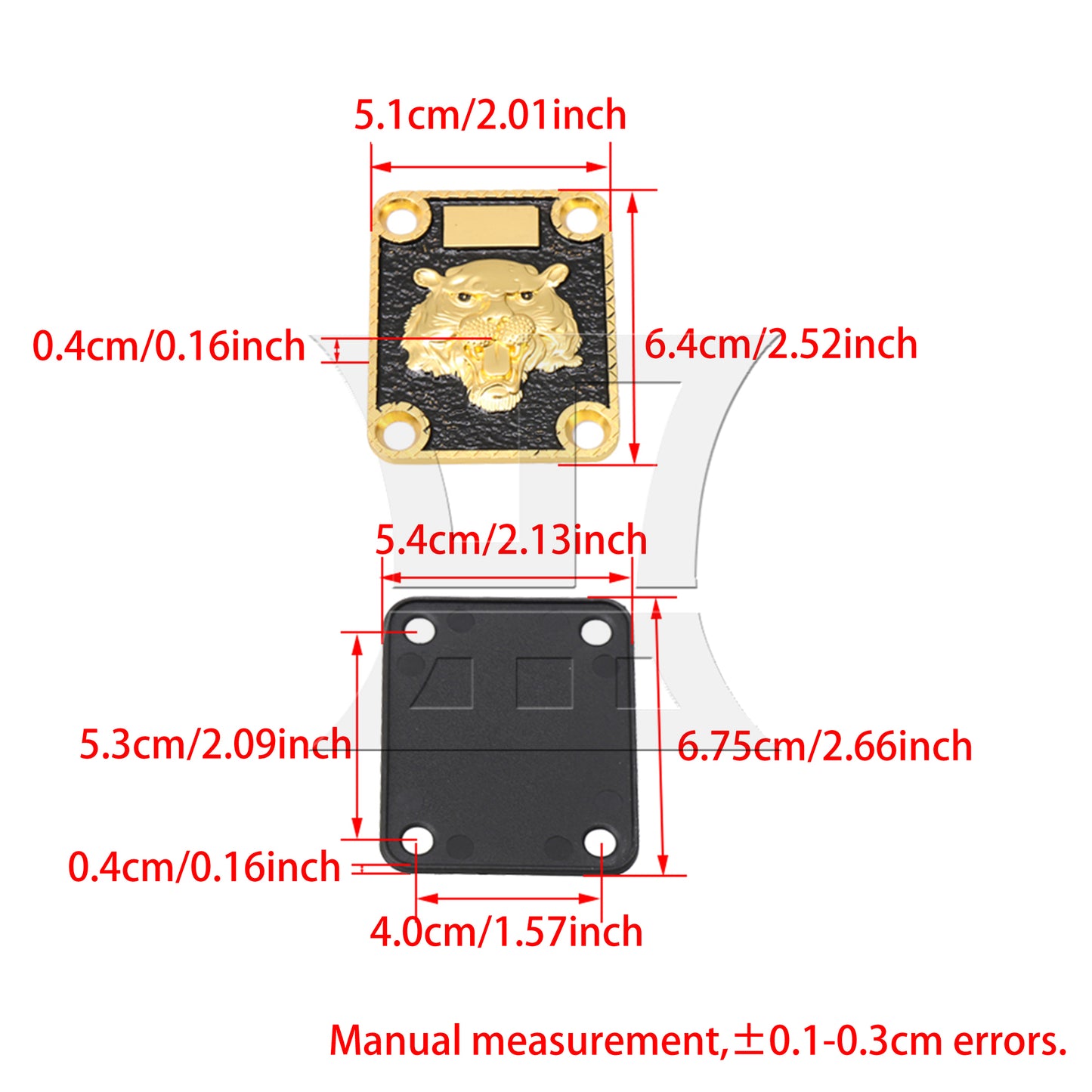 BQLZR Guitar Neck Plate Gold & Black Animal Head Pattern and Screws Zinc Alloy