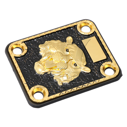 BQLZR Guitar Neck Plate Gold & Black Animal Head Pattern and Screws Zinc Alloy