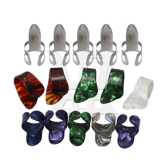 15 x Celluloid Thumb Picks Set Nail Plectrums Finger for Guitar