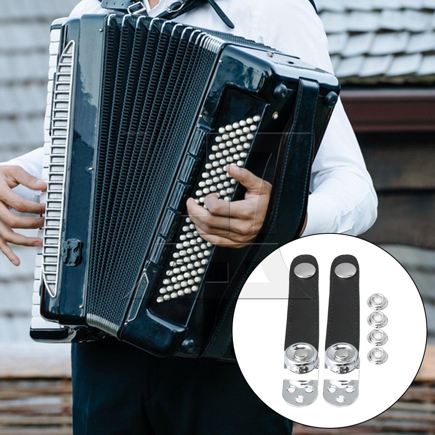 7.8cm Hole Spacing PU Bellows Straps with 4 Buckle for Accordion Fixation