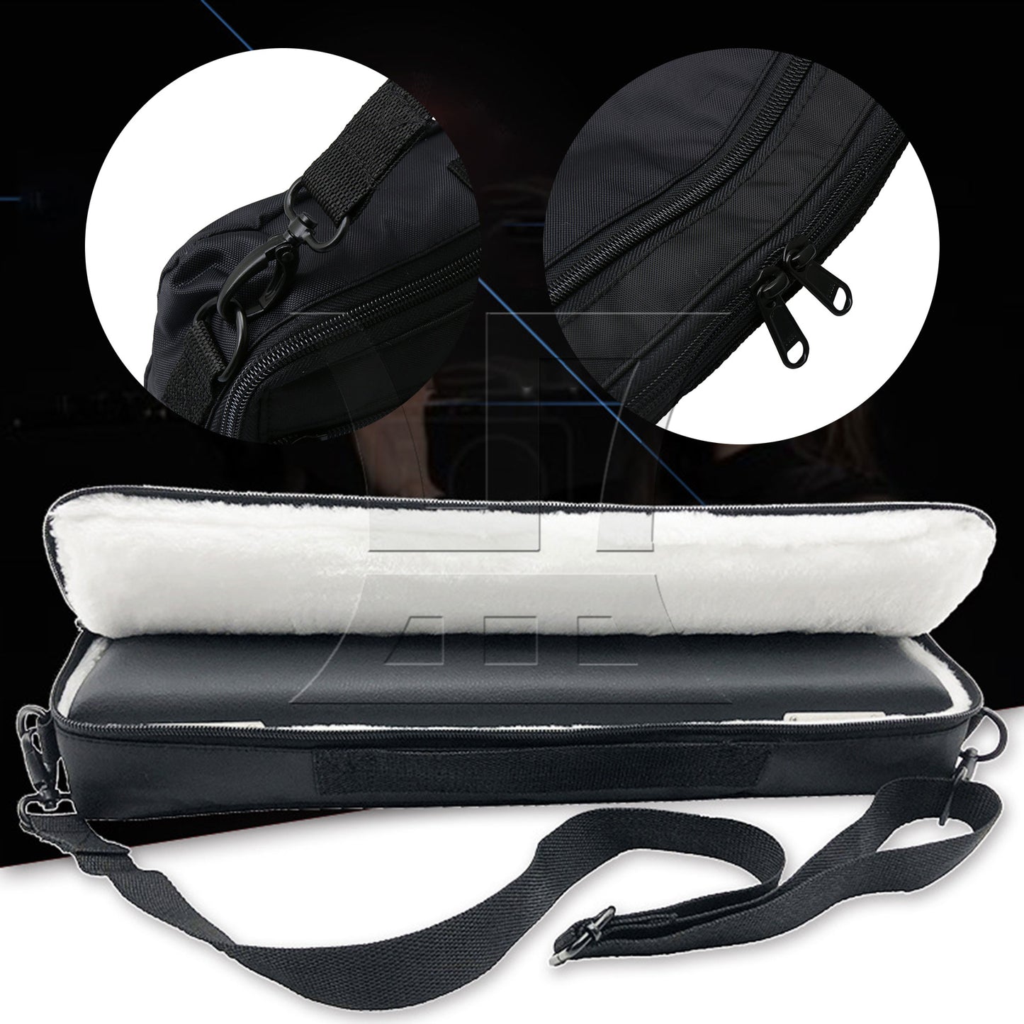 BQLZR 13x6x41cm Portable Canvas 16 Hole Flute Soft Case Handbag Gig Bag Black