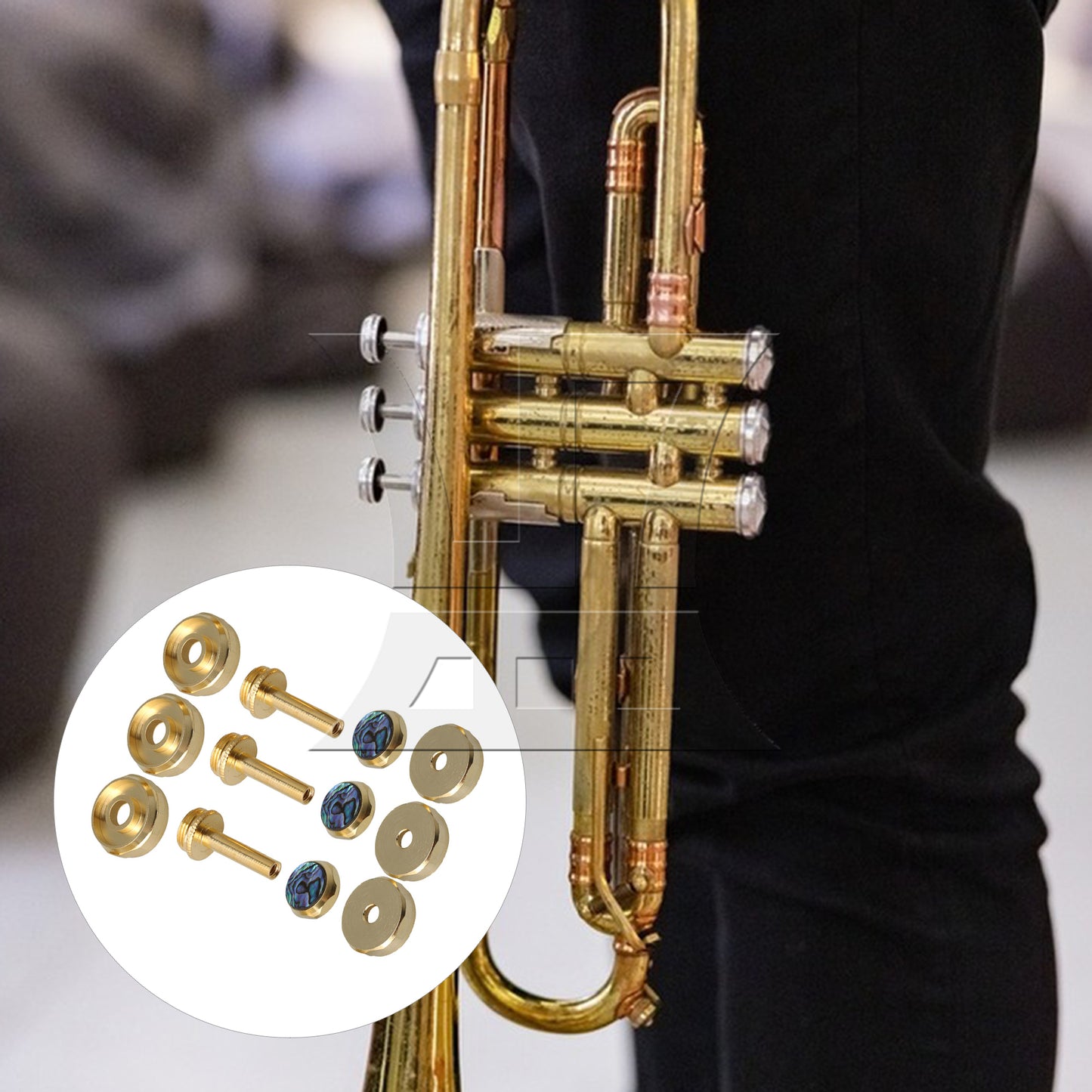 BQLZR 3x Trumpets Abalone Shell Finger Buttons Top Bottom Valve Caps Connecting Rods