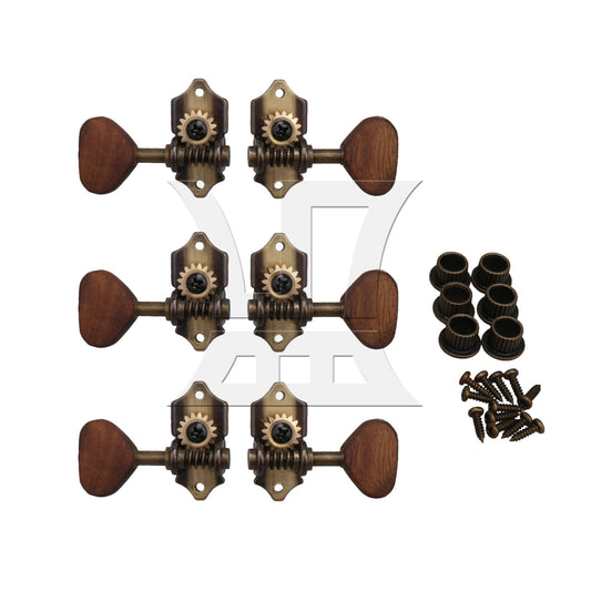 6pcs Acoustic Guitar Machine Head Acacia Wood Handle 3R3L Open Style Bronze