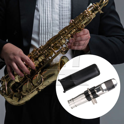 BQLZR Tenor Sax Mouthpiece Leather Ligature Fastener with PU Cap Silver