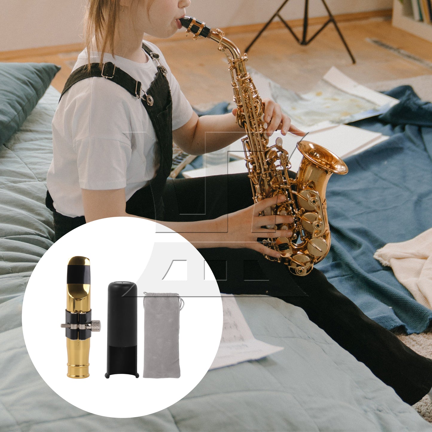 BQLZR Professional Gold-Plating Tenor Saxophone Mouthpiece 7# PU Leather Clip Cap
