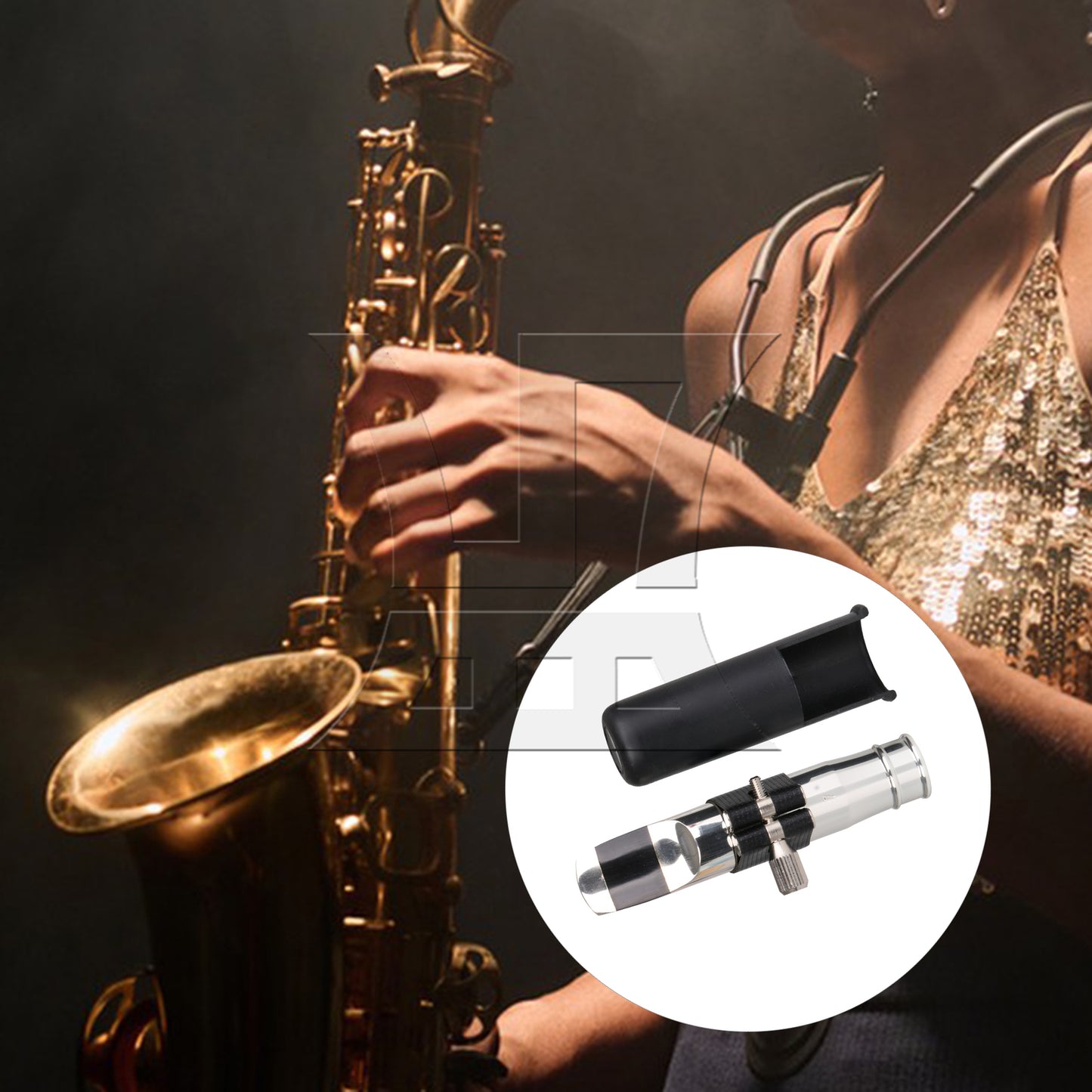 BQLZR 7# Jazz Tenor Sax Mouthpiece PU Leather Ligature Fastener Cap Silver