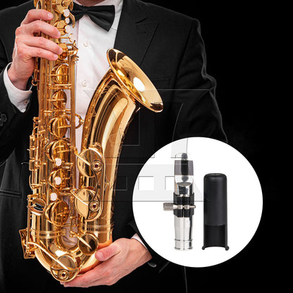 BQLZR 7# Jazz Tenor Sax Mouthpiece PU Leather Ligature Fastener Cap Silver