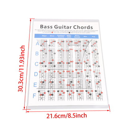 Small Size 4 String Bass Instructional Poster for Bass Guitar Beginner White