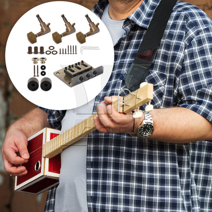 BQLZR Retro Color 3 String Guitar Saddle Bridge Replacement Set with Tuning Pegs Knobs