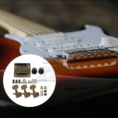 BQLZR Retro Color 3 String Guitar Saddle Bridge Replacement Set with Tuning Pegs Knobs