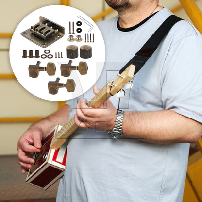 BQLZR Retro Color 3 String Guitar Saddle Bridge Replacement Set with Tuning Pegs Knobs