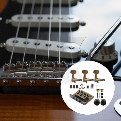 BQLZR Retro Color 3 String Guitar Saddle Bridge Replacement Set with Tuning Pegs Knobs