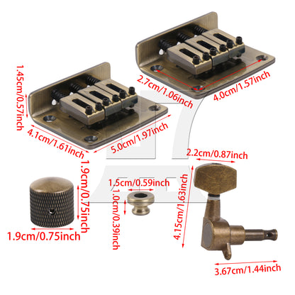 BQLZR Retro Color 3 String Guitar Saddle Bridge Replacement Set with Tuning Pegs Knobs