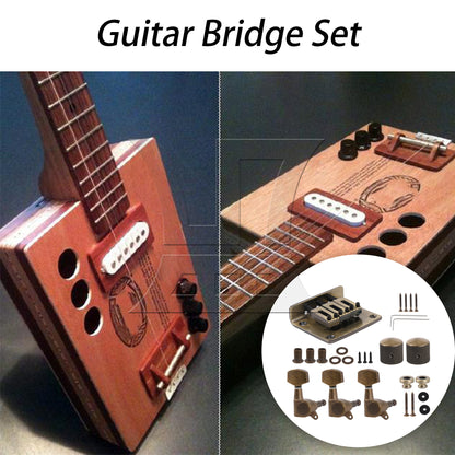 BQLZR Retro Color 3 String Guitar Saddle Bridge Replacement Set with Tuning Pegs Knobs