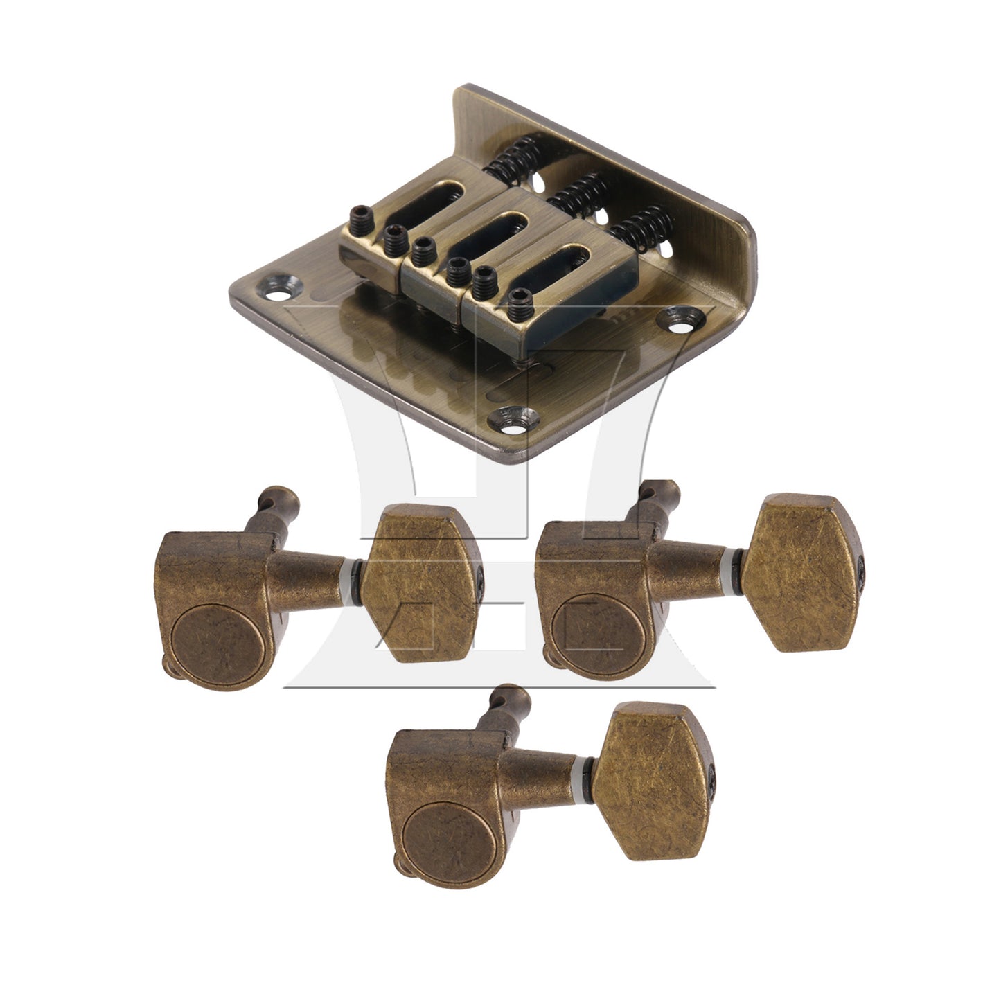 BQLZR Retro Color 3 String Guitar Saddle Bridge Replacement Set with Tuning Pegs Knobs