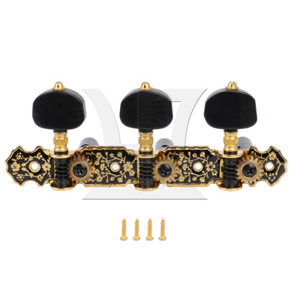 Classical Guitar String Tuning Peg Machine Heads w/ Gold Screws 3 Left Black