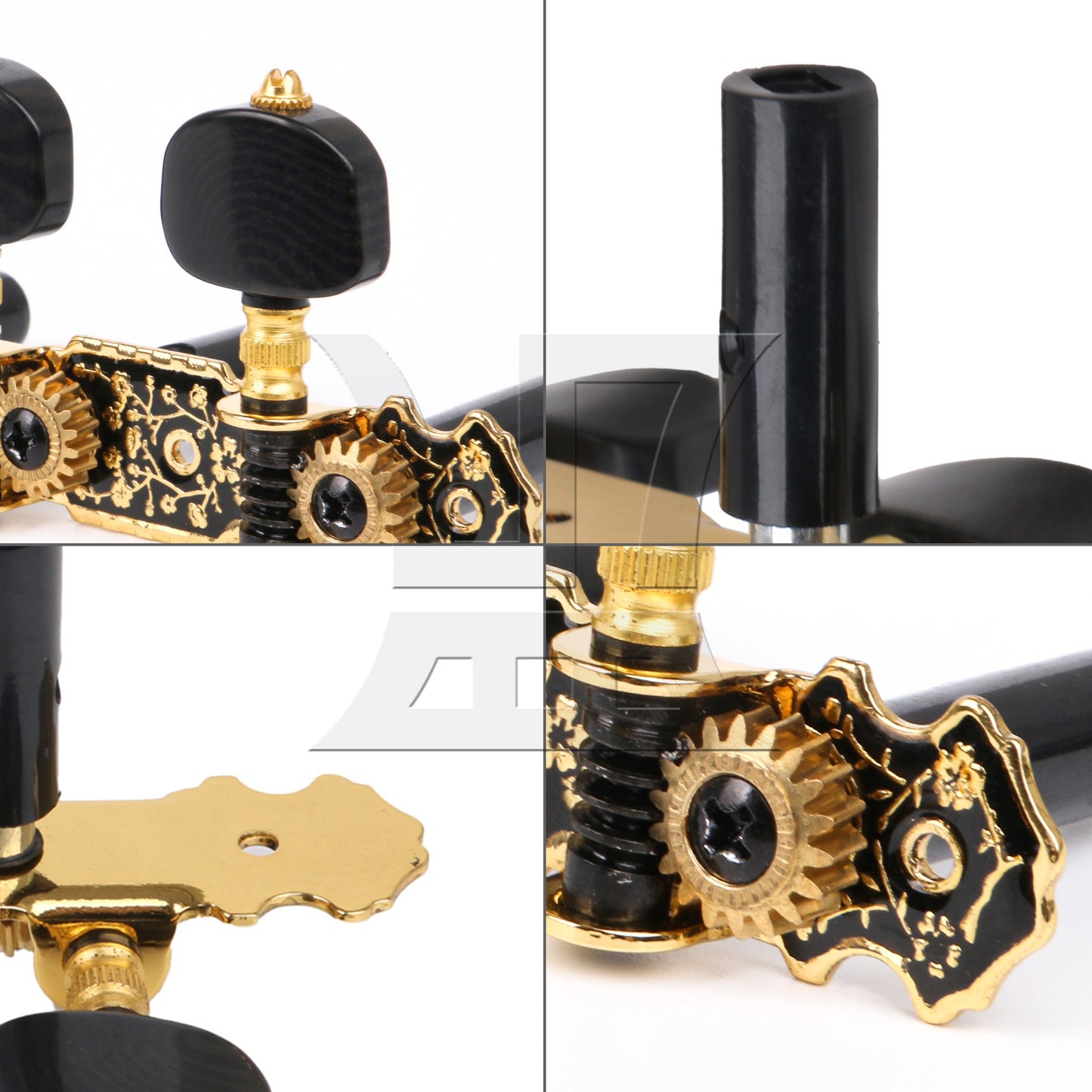 Classical Guitar String Tuning Peg Machine Heads w/ Gold Screws 3 Left Black