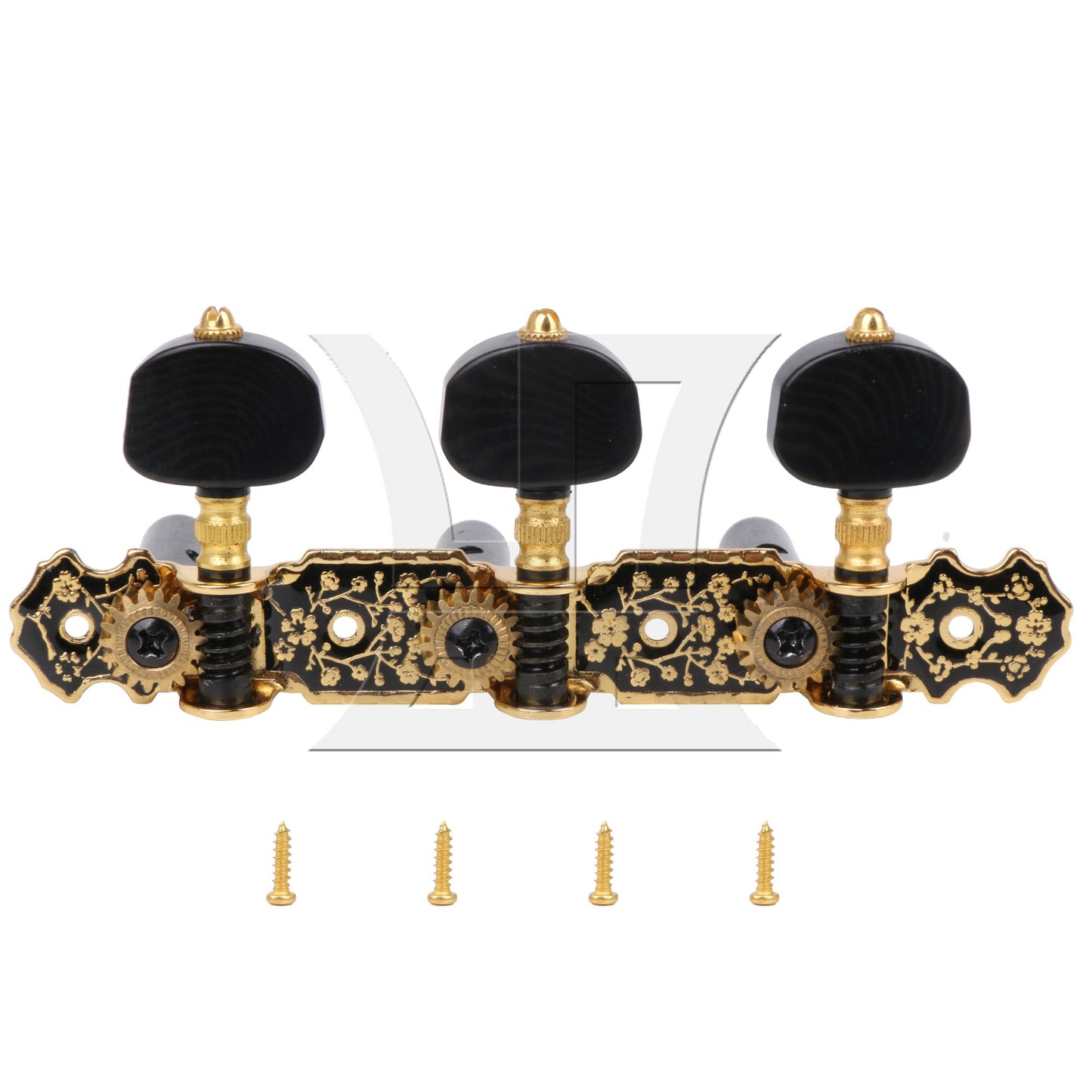 Classical Guitar String Tuning Peg Machine Heads w/ Gold Screws 3 Left Black