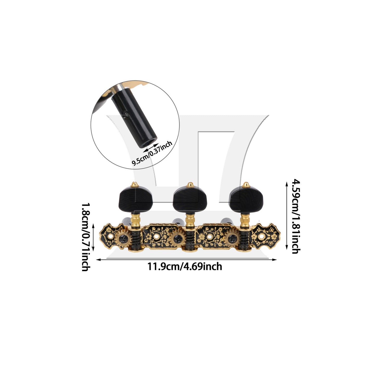 Classical Guitar String Tuning Peg Machine Heads w/ Gold Screws 3 Left Black