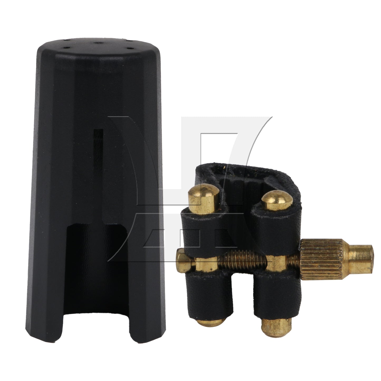 BQLZR Sax Golden Black Leather Ligature with Mouthpiece Cap for Soprano Saxophone