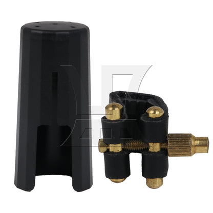 BQLZR Sax Golden Black Leather Ligature with Mouthpiece Cap for Soprano Saxophone