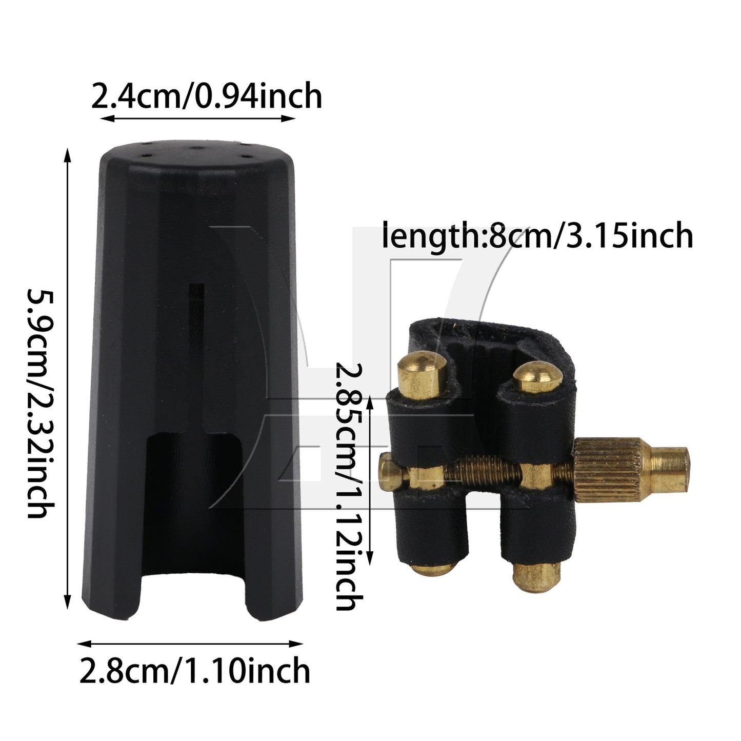 BQLZR Sax Golden Black Leather Ligature with Mouthpiece Cap for Soprano Saxophone
