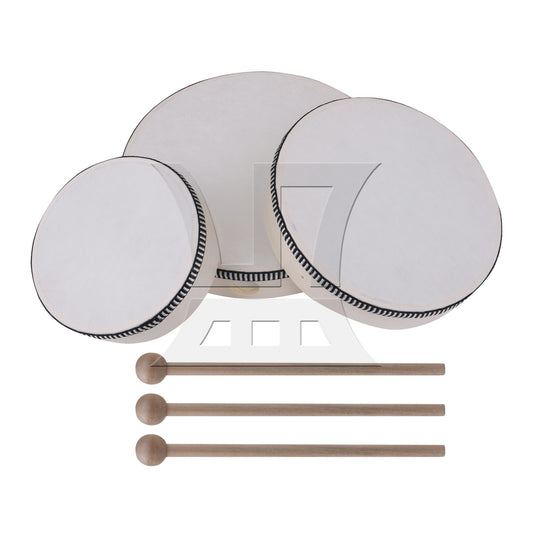 3Pieces 6 8 10 inch Diameter Hand Drum Percussion Kit w/ Drumstick Wood Color