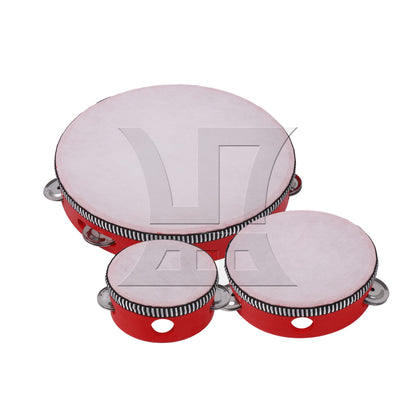 4 Pieces Wooden Handheld Jingle Bells Drum 4" 6" 8" 10" Kit for Percussion Red