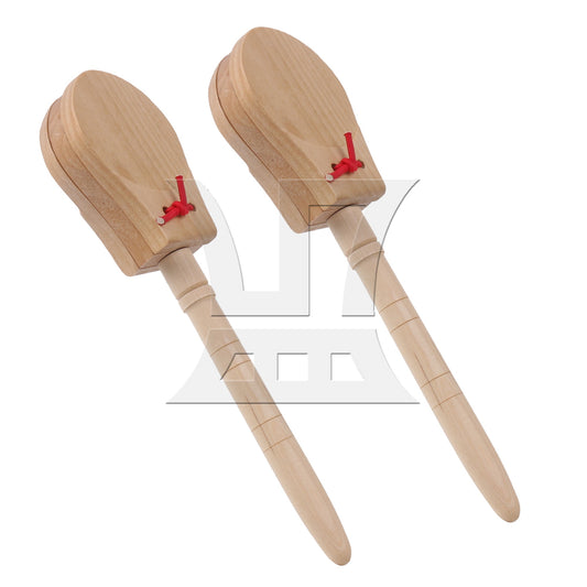 2Pieces Natural Wooden Castanets Clappers with Handle Percussion Instrument