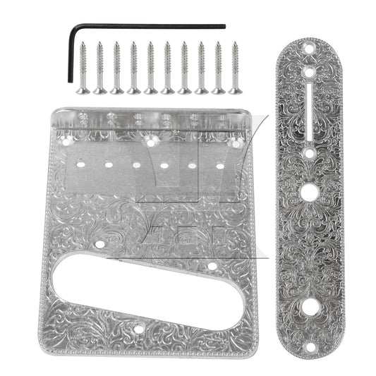 2Pieces Guitar Bridge Switch Control Plate Zinc Alloy Vintage Pattern Silver