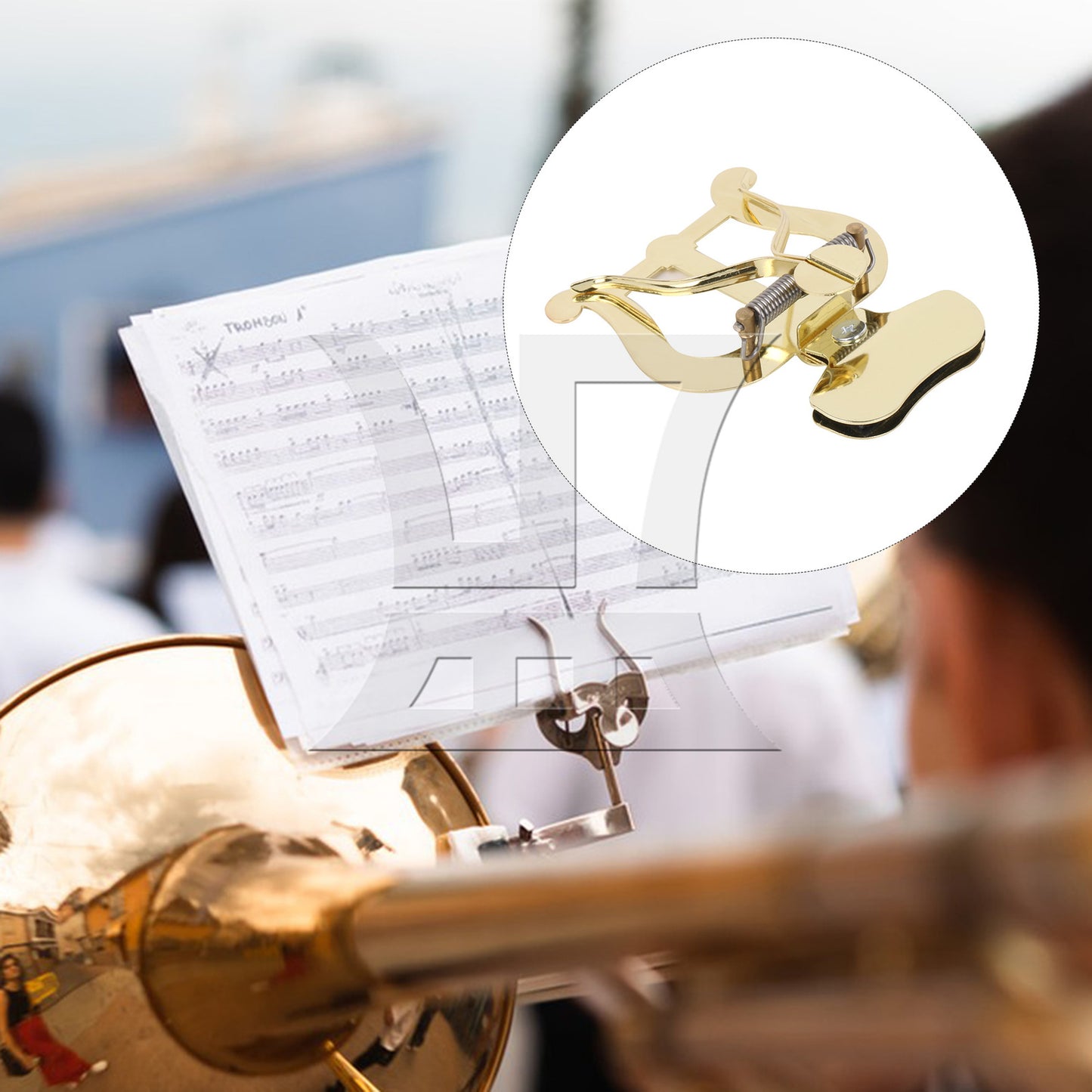BQLZR Trombone Marching Lyre Clamp On Gold Plating Clip Set with Swab & Storage Bag