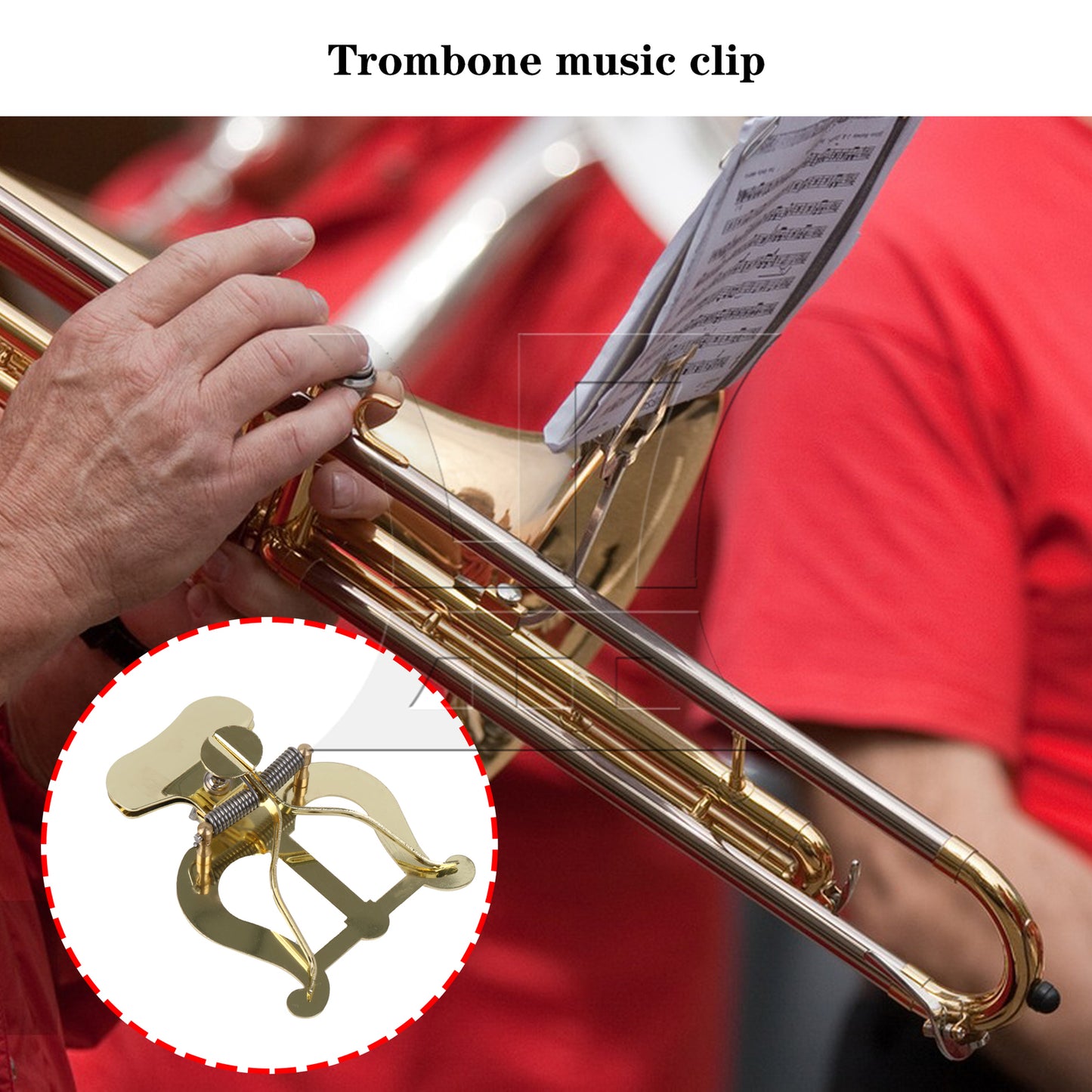 BQLZR Trombone Marching Lyre Clamp On Gold Plating Clip Set with Swab & Storage Bag