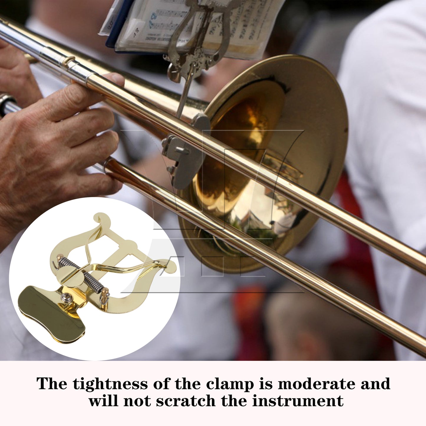 BQLZR Trombone Marching Lyre Clamp On Gold Plating Clip Set with Swab & Storage Bag