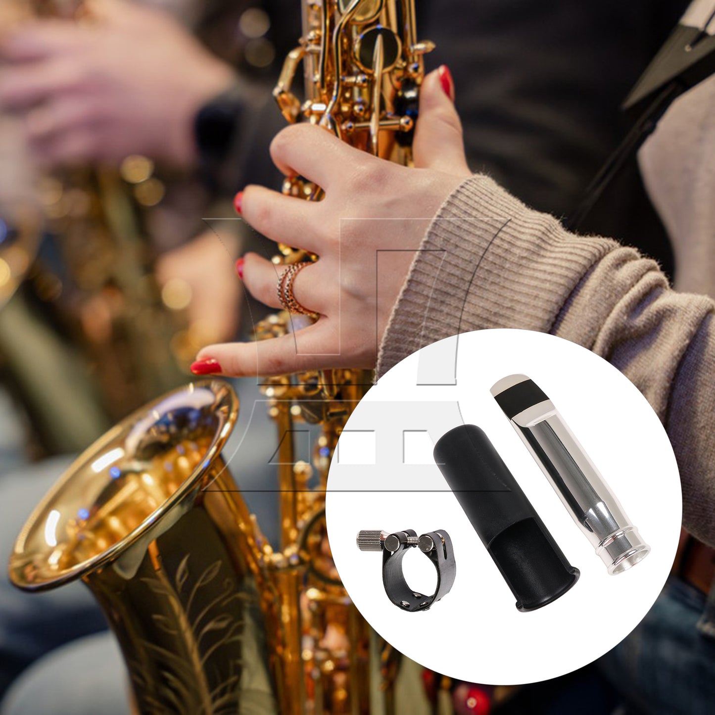 BQLZR Tenor Sax Mouthpiece 9# Clamp Cap for Pop Music w/ Thumb Hook Rest Part Set