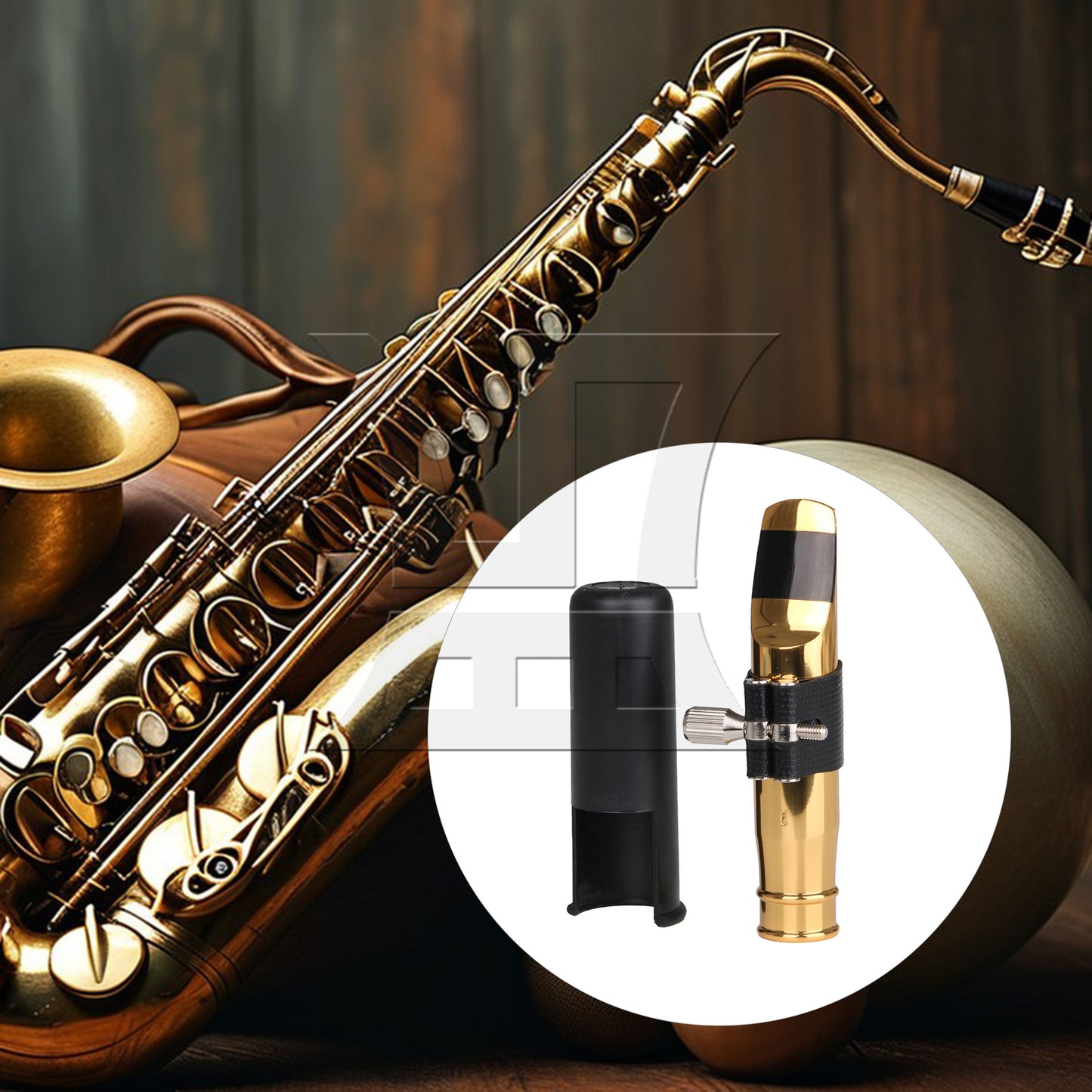 BQLZR Tenor Saxophone Mouthpiece 6# Clamp Cap Kit for Jazz & Pop Music Gold Plated