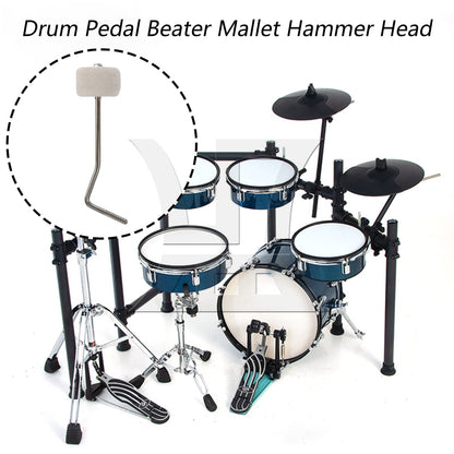 White Round Felt Head Pedal Beater Patch for Bass Drum Practice 0.25" Bent Rod