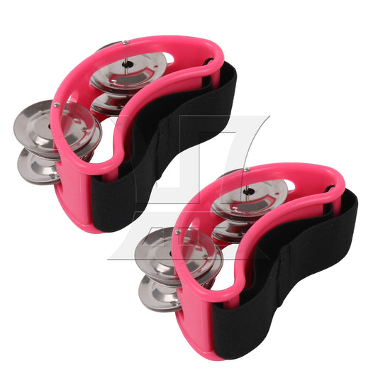 Foot Tambourine with Stainless Steel Bells for Percussion Instrument Pink
