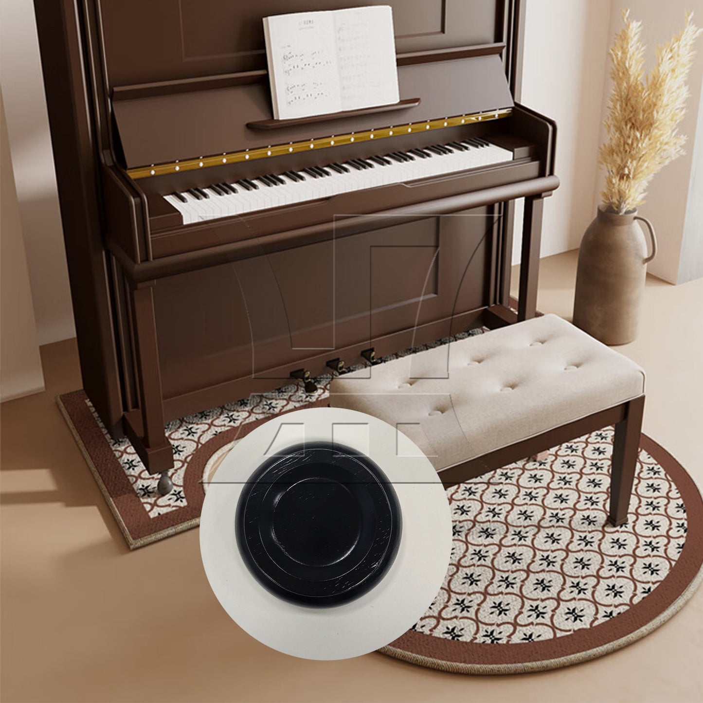 BQLZR 1pc Solid Wood Grand Piano Caster Cup Black for Double Wheel Upright Piano