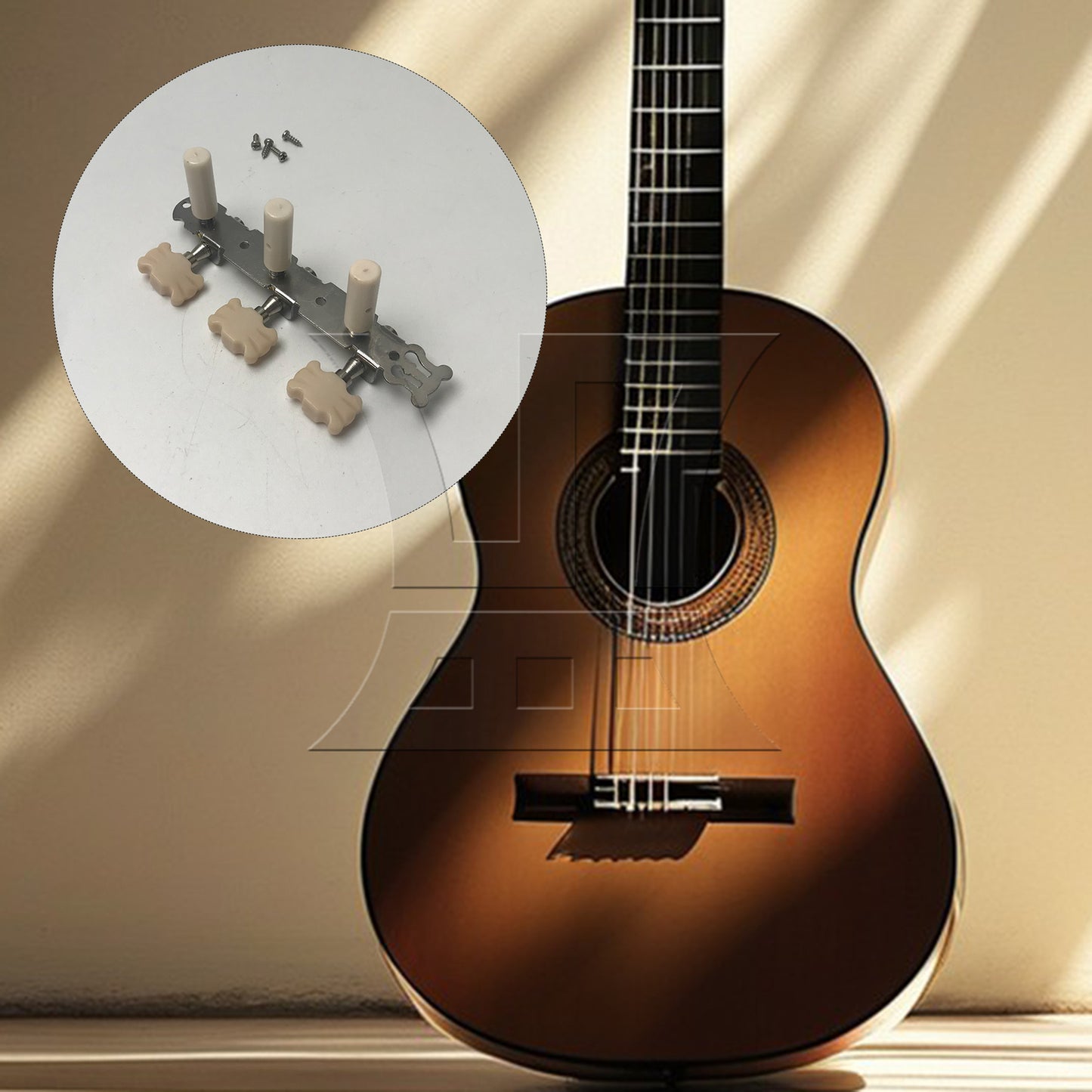 BQLZR 1pc Classical Guitar Beige Flower Head Plastic Column Triple Tuner Peg Chrome Right Musical Instrument Accessories