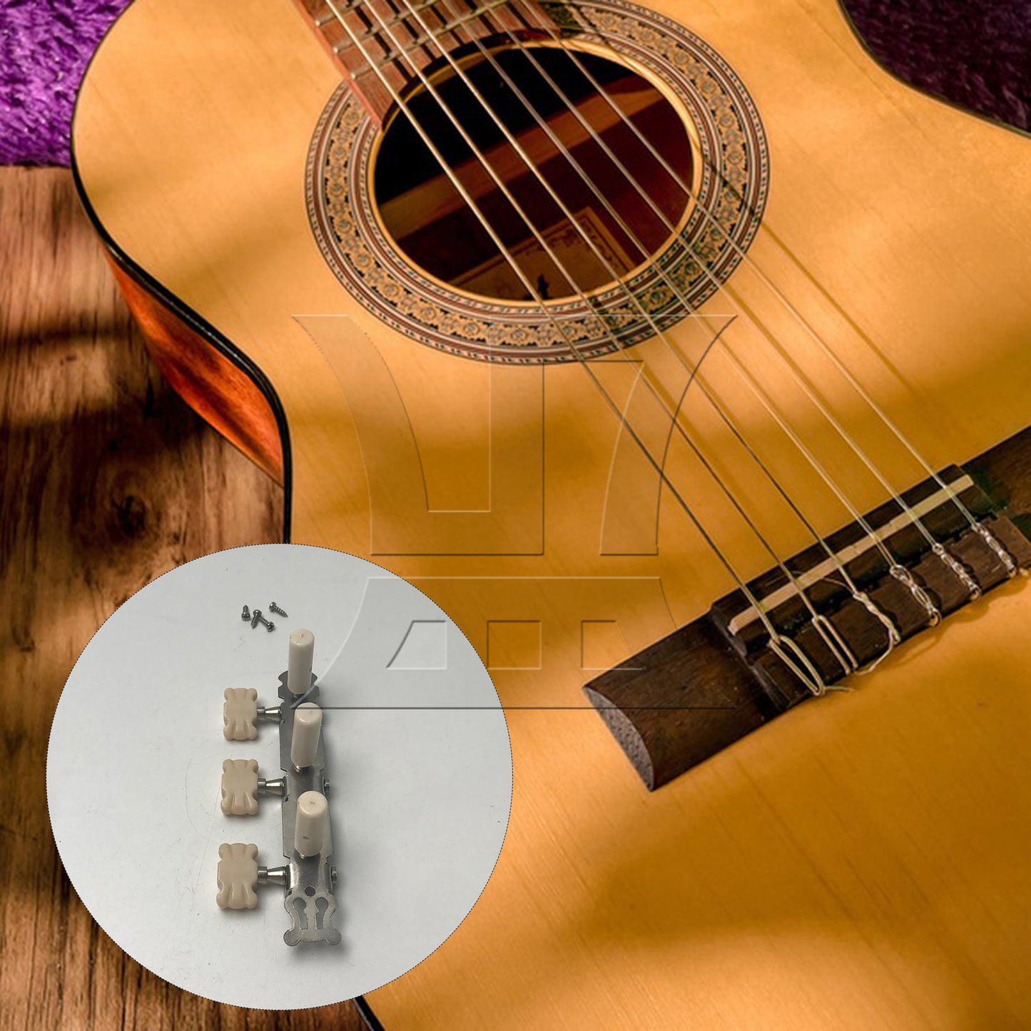 BQLZR 1pc Classical Guitar Beige Flower Head Plastic Column Triple Tuner Peg Chrome Right Musical Instrument Accessories
