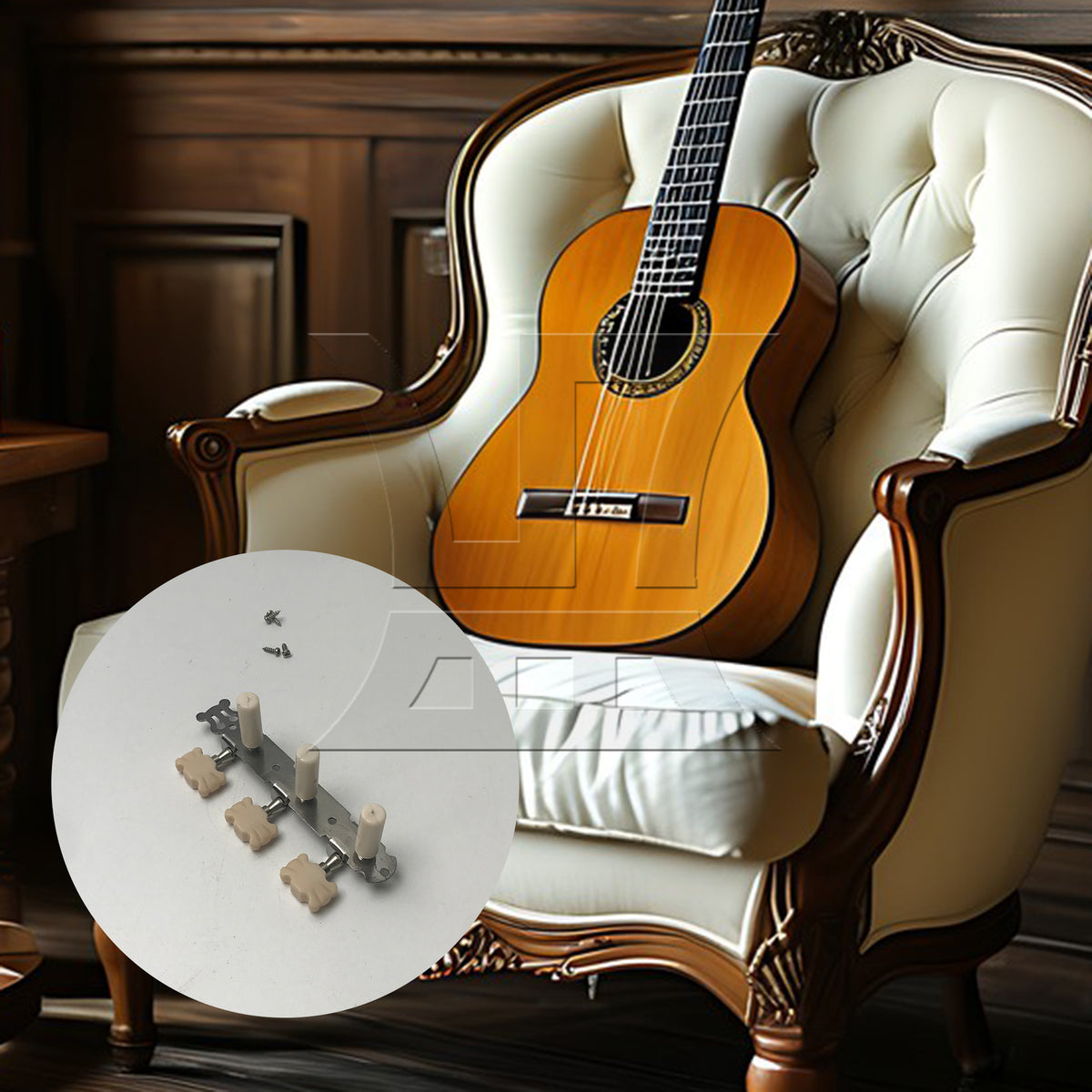 BQLZR 1pc Classical Guitar Beige Flower Head Plastic Column Triple Tuner Peg Chrome Left for Classical Guitar