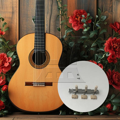 BQLZR 1pc Classical Guitar Beige Flower Head Plastic Column Triple Tuner Peg Chrome Left for Classical Guitar