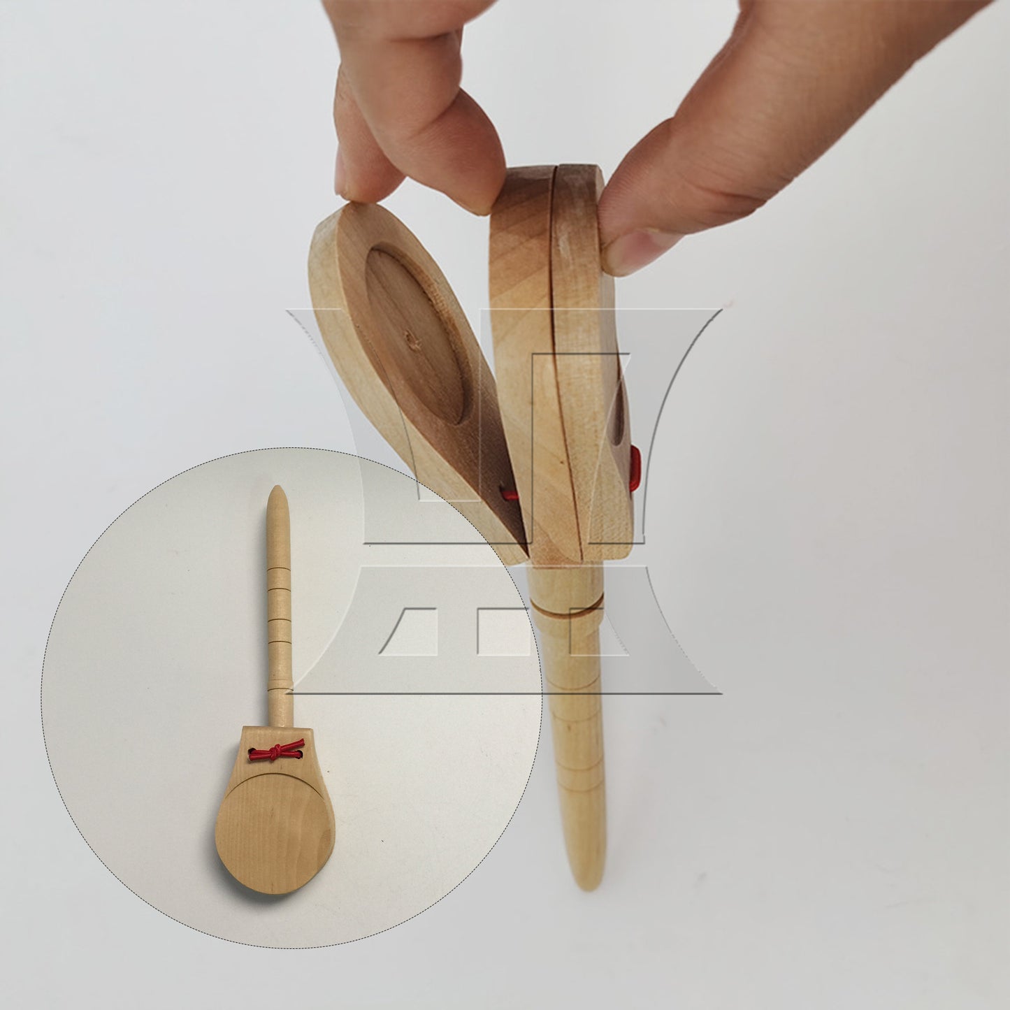 BQLZR 1Pcs Orff Percussion Instrument Children's Wooden Castanets with Handle Primary Color