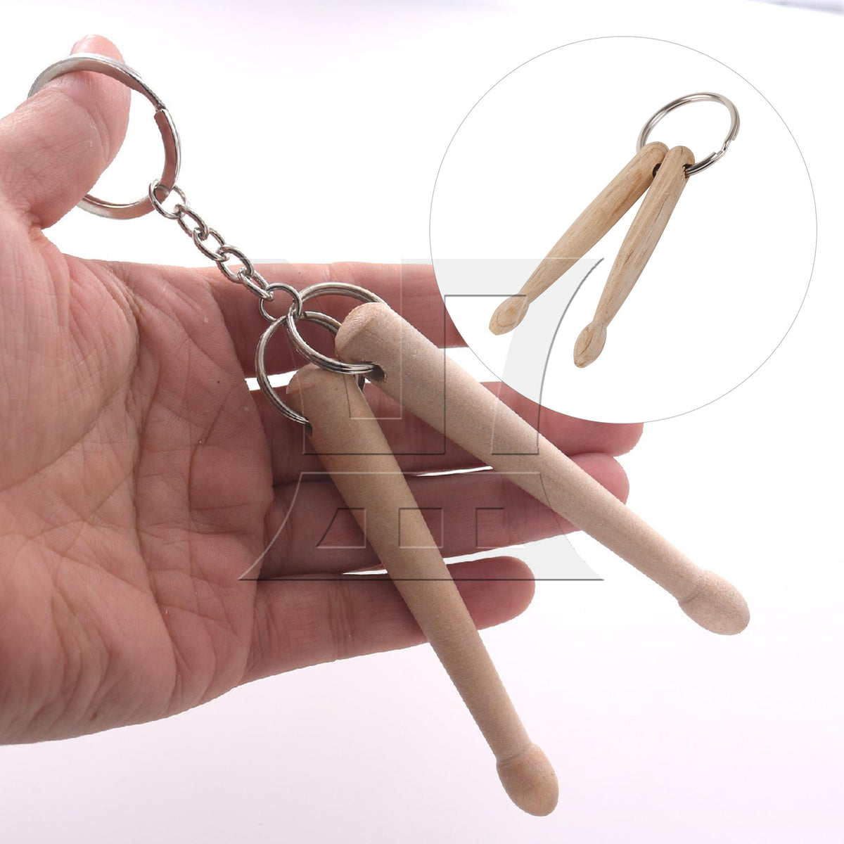 BQLZR Wooden Double Drumstick Keychain Key Stainless Steel Ring for Percussion Lover
